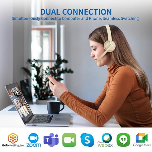 Wireless Headset with Mic for Work, Bluetooth 5.3 Headset with AI Noise Cancelling Microphone & Call Reminder, Wireless Headphone with Voice Assistant for PC/Computer/Remote Work/Call Center/Zoom in Saudi Arabia