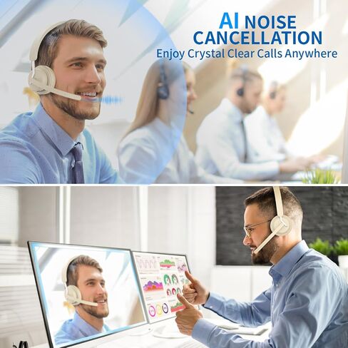 Wireless Headset with Mic for Work, Bluetooth 5.3 Headset with AI Noise Cancelling Microphone & Call Reminder, Wireless Headphone with Voice Assistant for PC/Computer/Remote Work/Call Center/Zoom in Saudi Arabia