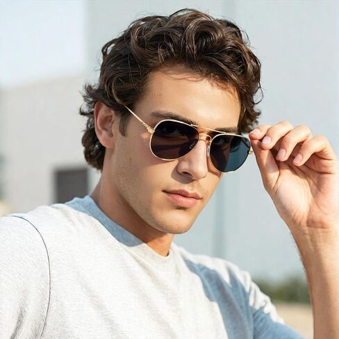 Classic Aviator Sunglasses Polarized Protection Mirrored Shades for Men & Women Vintage Style UV Protection Silver Frame in Saudi Arabia