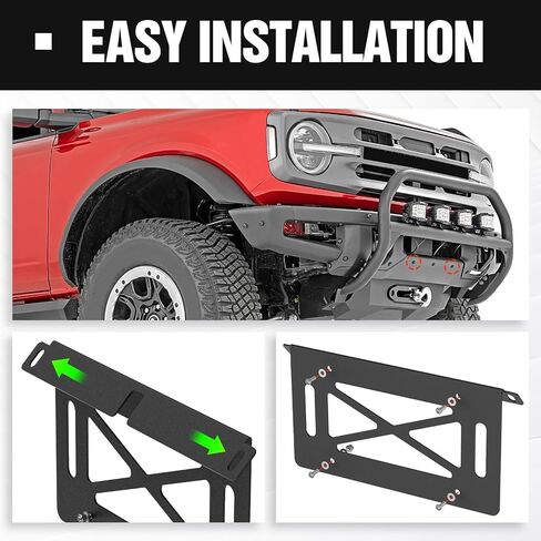 Spare Tire License Plate Frame with LED Light Compatible with 1987-2018 Jeep Wrangler JK JKU & TJ & YJ (2/4 Doors), Licence Holder Bracket Relocation Mounting Rear Plates Frames, Black in Kuwait