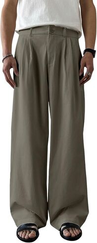 Floerns Men's Wide Leg Baggy Dress Pants Loose Pleated Casual Trousers with Pocket in Saudi Arabia