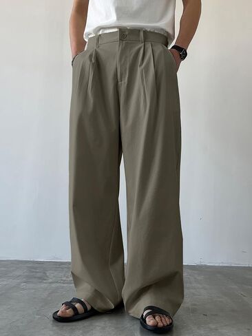 Floerns Men's Wide Leg Baggy Dress Pants Loose Pleated Casual Trousers with Pocket in Saudi Arabia