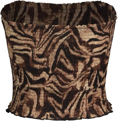 MixMatchy Women's Ruffled Smocking Crop Tube Tops Summer Casual Bandeau Top in Saudi Arabia
