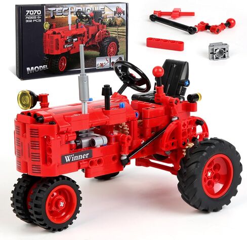 Classic 1/12 Red Tractor Building Blocks Set,Farm Tractor Building Kit Toy for Kids Ages 6+,STEM Educational Construction Kit for Kids 302 PCS with Shifting & Steering & Flip Hood Structure in Saudi Arabia