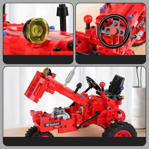Classic 1/12 Red Tractor Building Blocks Set,Farm Tractor Building Kit Toy for Kids Ages 6+,STEM Educational Construction Kit for Kids 302 PCS with Shifting & Steering & Flip Hood Structure in Saudi Arabia