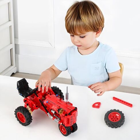 Classic 1/12 Red Tractor Building Blocks Set,Farm Tractor Building Kit Toy for Kids Ages 6+,STEM Educational Construction Kit for Kids 302 PCS with Shifting & Steering & Flip Hood Structure in Saudi Arabia