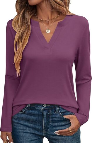 ANRABESS Womens Long Sleeve Shirts V Neck Dressy Casual Blouse Loose Fit Tunic Tops 2025 Fall Trendy Outfits in Kuwait