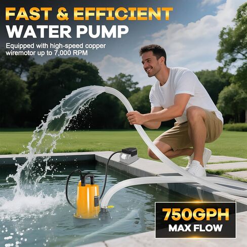 Pool Cover Pump for Dewalt 20V Max Battery (No Battery), 750GPH Submersible Sump Pump with Check Valve Adapter & 17ft Power Cord, 33ft Outlet Pipe, Water Removal for Pool, Hot Tubs, Rooftops in Saudi Arabia