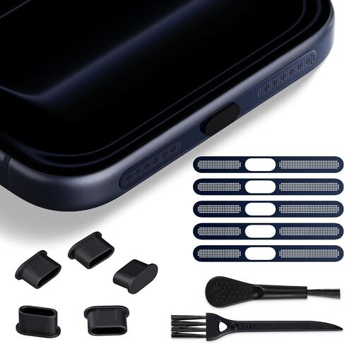 5 PCS USB C Port Cover for iPhone 16 Pro/Pro Max/15 Pro Max Speaker Mesh Protector Dust Cover with Cleaning Brushes in Saudi Arabia