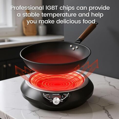 Wok Induction Cooktop 1700W (85V~120V), Even & Faster Heating Induction Wor Burner with Temprature Control, 18 Hours Timer, Auto-off, 16 Level Power Concave Stoves Electric Hot Plate Cooker in Saudi Arabia
