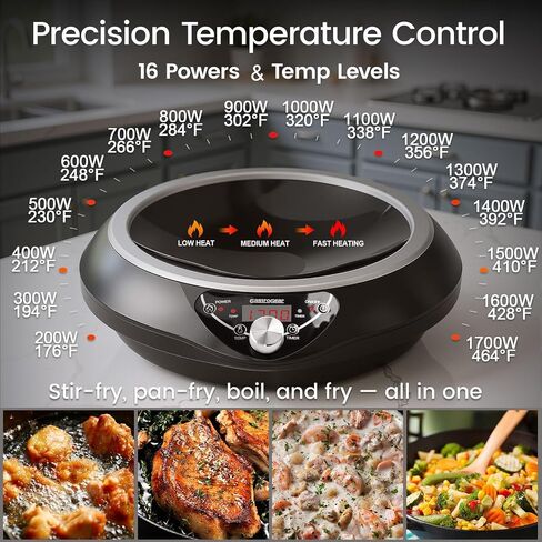 Wok Induction Cooktop 1700W (85V~120V), Even & Faster Heating Induction Wor Burner with Temprature Control, 18 Hours Timer, Auto-off, 16 Level Power Concave Stoves Electric Hot Plate Cooker in Saudi Arabia