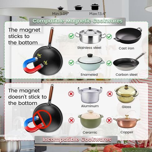 WOK Induction Cooktop 1700W (85V ~ 120V) ، حتى وأسرع وأسرع تحريض على الحث مع تحكم في Temprature ، وقوع توقيت 18 ساعة ، و 16 ساعة ، و 16 طاقة مقعرة ، in Kuwait
