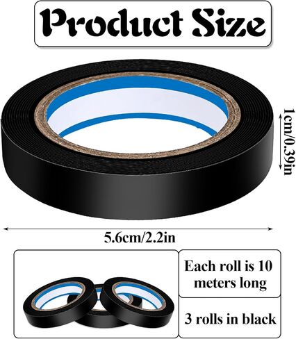 Xindojuz 3 PCS Tennis Racquet Grip Tape, 0.39 Inch × 11 Yards PVC Grip Finishing Tape Tennis-Racket Wrap Grips Tapes Vinyl Accessories Sticky Seal for Tennis Badminton (Black) in Saudi Arabia