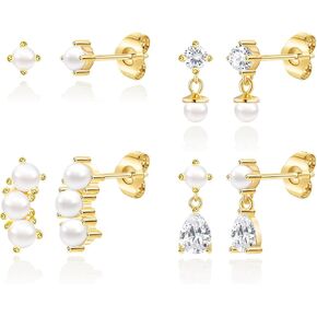 Gold Earrings Set for Women Trendy,18K Gold Plated Stud Pendant Earrings Hypoallergenic,Small Simple CZ Dangle Earrings Stacks in Saudi Arabia