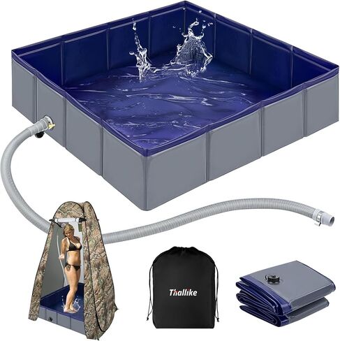 Upgraded Portable Shower Pan, 41" x 41" x 10" Outdoor Shower Base with Detachable Drain Pipe, Foldable Camping Shower Base for Beach, RV, and Indoor in Saudi Arabia