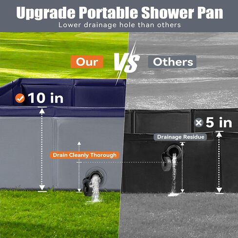 Upgraded Portable Shower Pan, 41" x 41" x 10" Outdoor Shower Base with Detachable Drain Pipe, Foldable Camping Shower Base for Beach, RV, and Indoor in Saudi Arabia