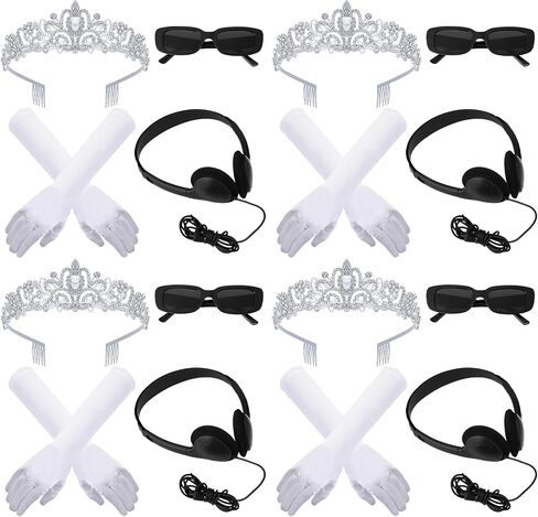 Princess Costume Accessories Women Tiara Crown Glasses Satin Gloves Headphones for Halloween Cosplay in Saudi Arabia