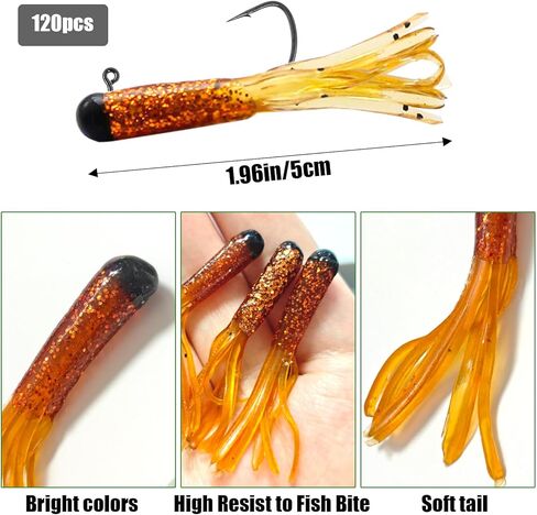 60pcs أنبوب الطعوم سحر بلاستيكي ناعم ، ورؤوس الأنبوب الرؤوس crappie الطعوم الساحرة البلاستيكية الناعمة السباحة الجليد رقصات صيد الأسماك لتروت السلمون السلمون السلمون السلمون السلمون in Kuwait