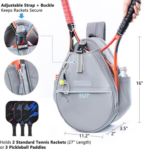 Tennis Backpack with 2 Rackets Holder, Water-Resistant PU Leather Tennis Racket Bag for Women & Men, Sling Crossbody Sports Backpack for Tennis, Pickleball & Badminton, Tennis Gifts in Saudi Arabia