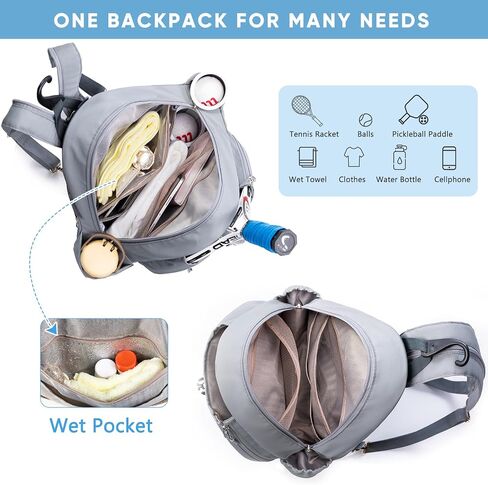 Tennis Backpack with 2 Rackets Holder, Water-Resistant PU Leather Tennis Racket Bag for Women & Men, Sling Crossbody Sports Backpack for Tennis, Pickleball & Badminton, Tennis Gifts in Saudi Arabia