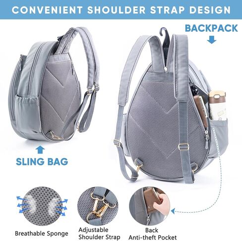 Tennis Backpack with 2 Rackets Holder, Water-Resistant PU Leather Tennis Racket Bag for Women & Men, Sling Crossbody Sports Backpack for Tennis, Pickleball & Badminton, Tennis Gifts in Saudi Arabia
