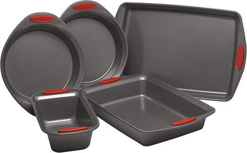 Rachael Ray 55673 Nonstick Bakeware Set with Grips includes Nonstick Bread Pan, Baking Pans and Cake Pans - 5 Piece, Gray with Orange Grips in Kuwait
