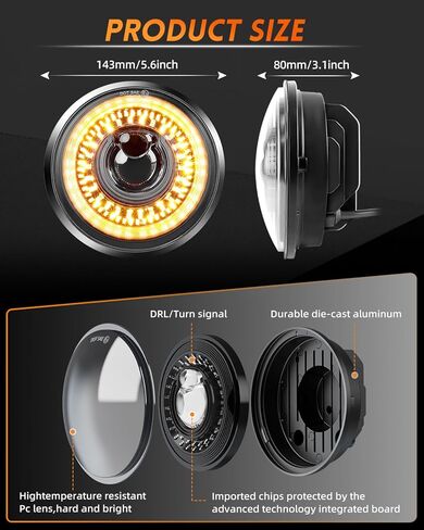 5-3/4'' 5.75-Inch LED Motorcycle Headlight, DOT Approved, Unique Starlight Turn Signal, Super Bright High-Low Beam Anti-Glare, Compatible with Sportster Iron 883/XL1200 Street Bob, 2-Year Warranty in Kuwait