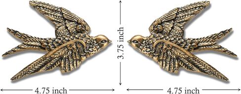 AMOIENSIS Bird Wall Art Decoration Sculpture(Set of 2) 4¾ inch Resin Bird Wall Hanging Decor 3D Sculpted Floating Wall Sculpture, Antique Golden Accent 3D Birds Living Room Wall Hanging Ornament Decor in Kuwait