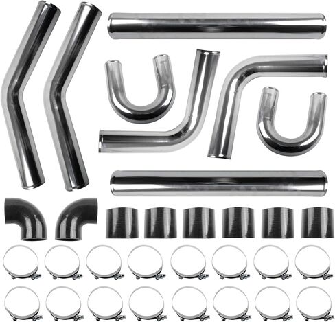 3 بوصة intercooler Kit Universal Aluminium Turbo Intercooler Piping U Kit U-pipe مع مقرنة وأنابيب مخصصة T-clamps ، طول الأنابيب 19.69 "-أزرق in Kuwait