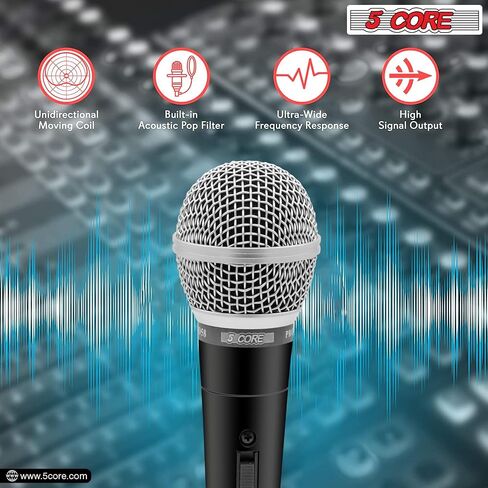 5 CORE ميكروفون صوتي ديناميكي احترافي نيوديميوم قلبي أحادي الاتجاه ميكروفون محمول للغناء كاريوكي شبكة معدنية مصبغة جسم معدني مع مفتاح تشغيل وإيقاف + كابل قابل للفصل بطول 16 قدم + مشبك + حقيبة in Saudi Arabia