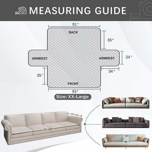 ALIECOM 100% Waterproof Couch Cover for 3 Cushion Couch Sofa Pet Friendly Sofa Covers Washable Printed Non Slip Furniture Protector Slipcovers with Pockets for Dogs (Large, Checkered Gray) in Kuwait