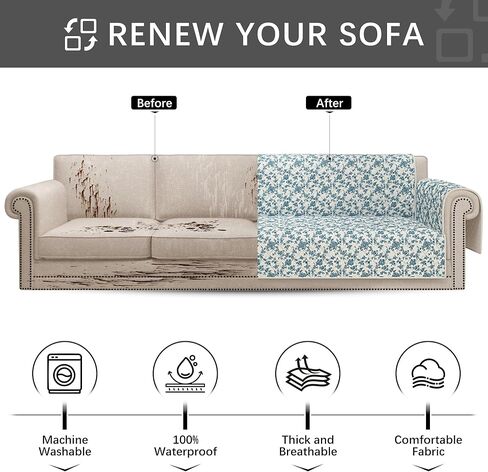 ALIECOM 100% Waterproof Couch Cover for 3 Cushion Couch Sofa Pet Friendly Sofa Covers Washable Printed Non Slip Furniture Protector Slipcovers with Pockets for Dogs (Large, Checkered Gray) in Kuwait