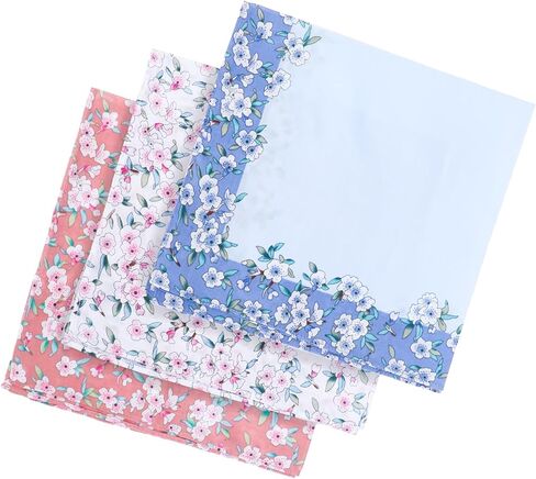 Giantree 3 PCS Ladies Printing Floral Clorkeflchiefs ، Women Floral Square Plaid ، 18 "منشفة مربعة جيب ، مناديل للسيدات القطن ، مناديل الزهور للسيدات لحفل الزفاف in Saudi Arabia