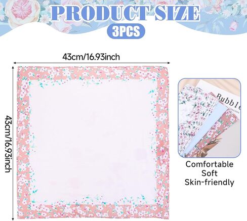Giantree 3 PCS Ladies Printing Floral Clorkeflchiefs ، Women Floral Square Plaid ، 18 "منشفة مربعة جيب ، مناديل للسيدات القطن ، مناديل الزهور للسيدات لحفل الزفاف in Saudi Arabia