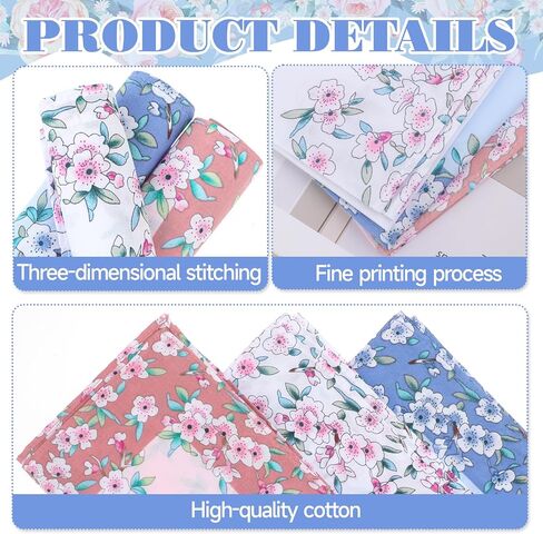 Giantree 3 PCS Ladies Printing Floral Clorkeflchiefs ، Women Floral Square Plaid ، 18 "منشفة مربعة جيب ، مناديل للسيدات القطن ، مناديل الزهور للسيدات لحفل الزفاف in Saudi Arabia