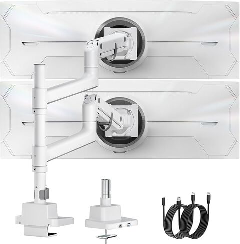 monTEK 17-57 Inch Dual Ultrawide Monitor Arm for Up to 59.4lbs Screen, Aluminum Heavy-Duty Gas Spring Vertical Stackable Curved Adjustable Monitor Stand,75/100mm Vesa Mount, White in Kuwait