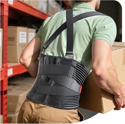 Ultra Breathable Work Back Brace for Men & Women [Upgraded Medical-Grade Support] Lower Back Support Belt with Removable Suspenders - Pain Relief for Lifting, Warehouse, Construction, Moving in Saudi Arabia