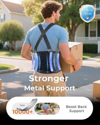 Ultra Breathable Work Back Brace for Men & Women [Upgraded Medical-Grade Support] Lower Back Support Belt with Removable Suspenders - Pain Relief for Lifting, Warehouse, Construction, Moving in Saudi Arabia