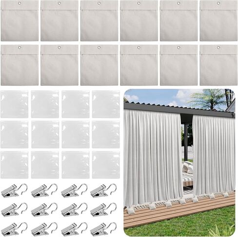 12 Pack Outdoor Curtain Weight Bags, Patio Curtain Sandbag with Sealed Bags and Clips, Reusable Drapery Weighted Bags for Home Outdoor Pergola Gazebo Front Porch (Beige) in Saudi Arabia