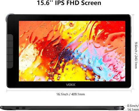 VEIKK Drawing Tablet with Screen 15.6" Graphics Tablet, Studio 16 Art Tablet with 16384 Pen Pressure,Adjustable Stand,Quick Dial and 5 Shortcut Keys, 125% sRGB in Kuwait
