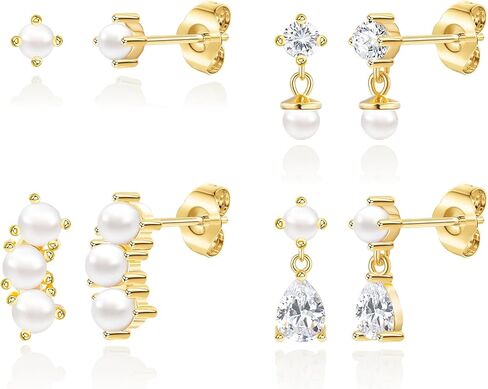 Gold Earrings Set for Women Trendy,18K Gold Plated Stud Pendant Earrings Hypoallergenic,Small Simple CZ Dangle Earrings Stacks in Saudi Arabia