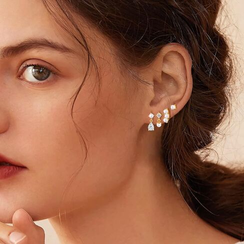 Gold Earrings Set for Women Trendy,18K Gold Plated Stud Pendant Earrings Hypoallergenic,Small Simple CZ Dangle Earrings Stacks in Saudi Arabia