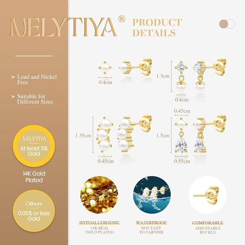 Gold Earrings Set for Women Trendy,18K Gold Plated Stud Pendant Earrings Hypoallergenic,Small Simple CZ Dangle Earrings Stacks in Saudi Arabia
