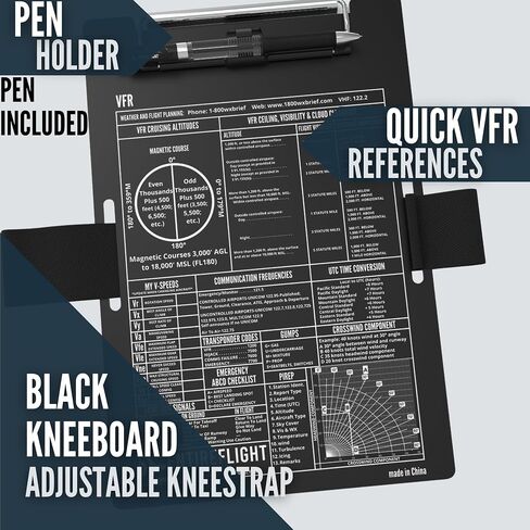 Aviation Pilot Kneeboard IFR Black with Structured Notepad, Pilot Gear & Flight Bag Accessory, Airplane Grade Aluminum, Elastic Knee Strap & Pen Included for Pilots - Best Aviation Gifts for Pilots in Kuwait