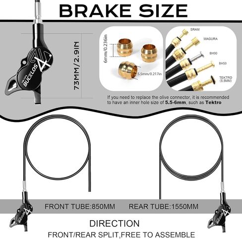 BUCKLOS MTB Hydraulic Disc Brake Set 4 Pistons Front 800mm and Rear 1550mm Hydraulic Brakes with Aluminum Alloy Lever with Caliper Ceramic Brake Pad Fit Mountain Bike,Ebike,Fat Bike HB-CP4 (Pre-Bled) in Saudi Arabia