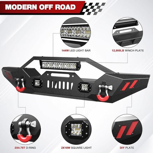 Rear Bumper Compatible with Jeep Gladiator JT 2020 2021 2022 2023 2024 2025, Textured Black Pickup Truck Bumper for 2020-2025 Gladiator JT, with Step Plate, Lights, Sensor Holes and D-rings in Kuwait