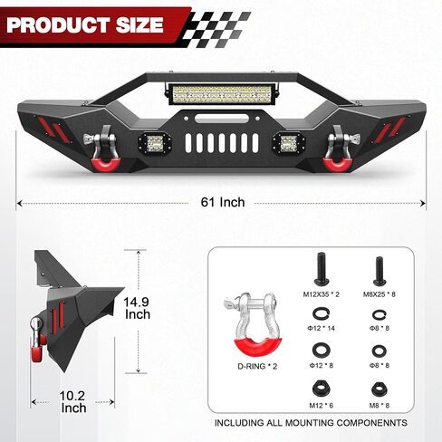 Rear Bumper Compatible with Jeep Gladiator JT 2020 2021 2022 2023 2024 2025, Textured Black Pickup Truck Bumper for 2020-2025 Gladiator JT, with Step Plate, Lights, Sensor Holes and D-rings in Kuwait