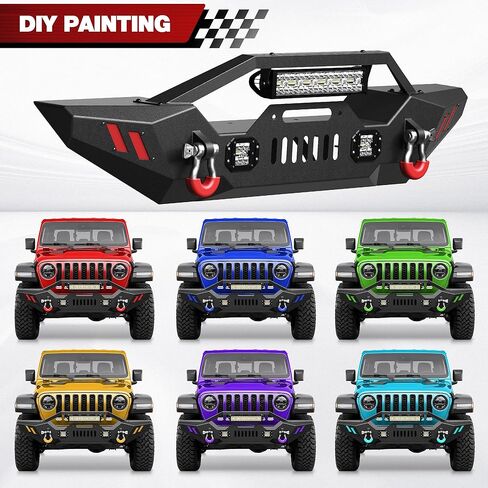 Rear Bumper Compatible with Jeep Gladiator JT 2020 2021 2022 2023 2024 2025, Textured Black Pickup Truck Bumper for 2020-2025 Gladiator JT, with Step Plate, Lights, Sensor Holes and D-rings in Kuwait