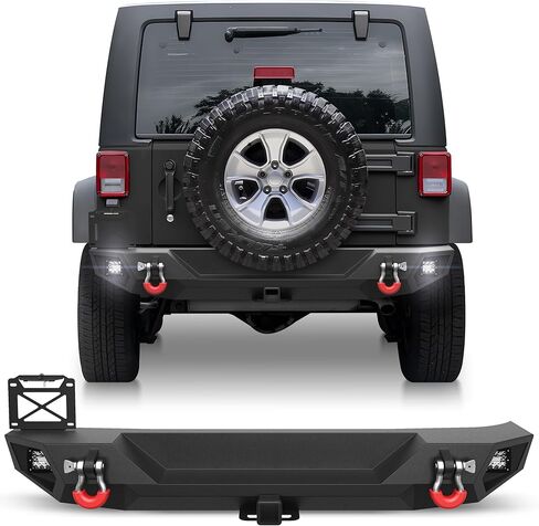 المصد الخلفي متوافق مع Jeep Gladiator JT 2020 2021 2022 2023 2024 2025 ، مصد شاحنة بيك آب سوداء مزدحمة لعام 2020-2025 المصارع JT ، مع لوحة الخطوة ، الأضواء ، ثقوب المستشعر والحزم D. in Kuwait