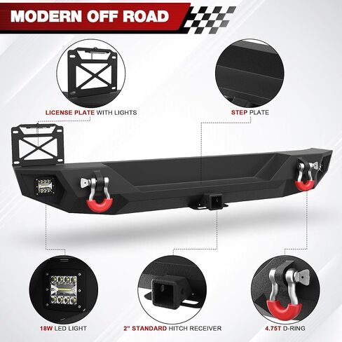 المصد الخلفي متوافق مع Jeep Gladiator JT 2020 2021 2022 2023 2024 2025 ، مصد شاحنة بيك آب سوداء مزدحمة لعام 2020-2025 المصارع JT ، مع لوحة الخطوة ، الأضواء ، ثقوب المستشعر والحزم D. in Kuwait
